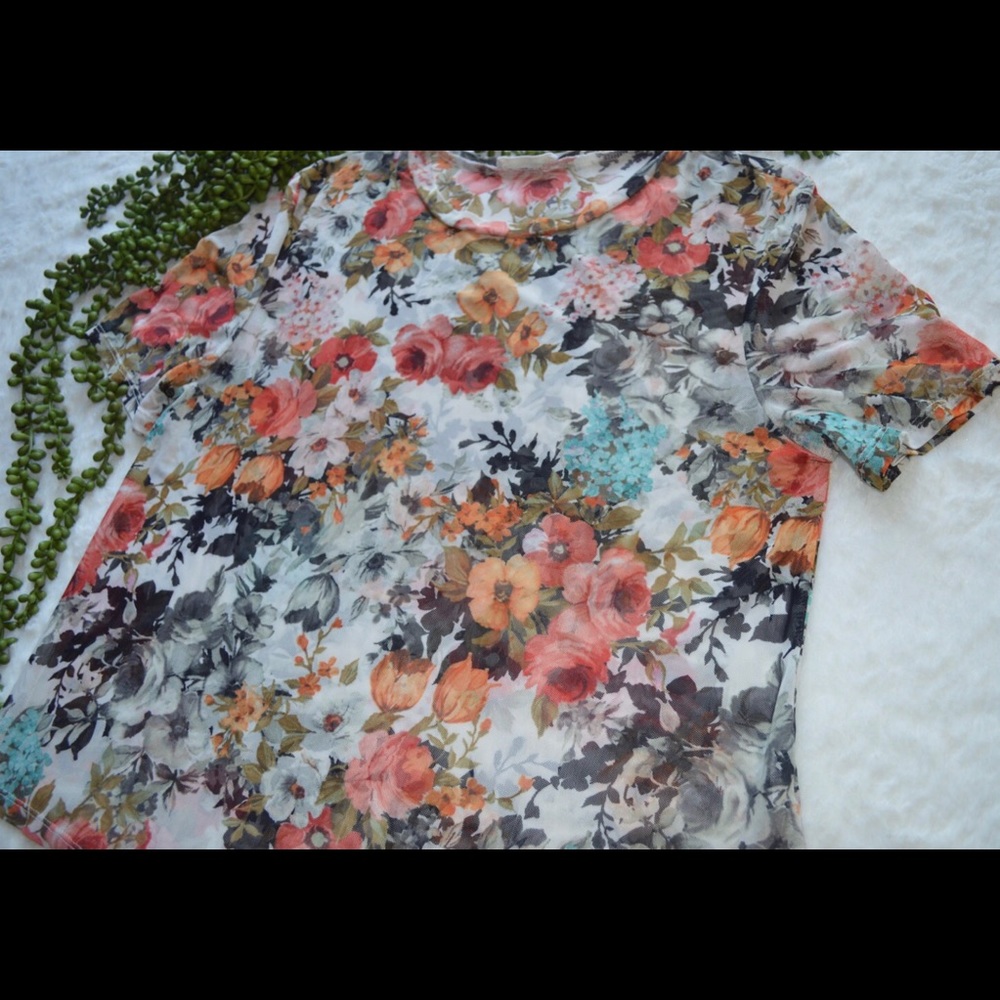Sheer mesh flower blouse